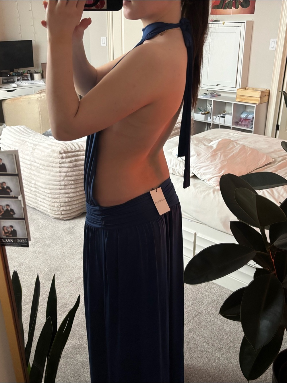 Backless Navy Halter Maxi Dress - Picture 5 of 6